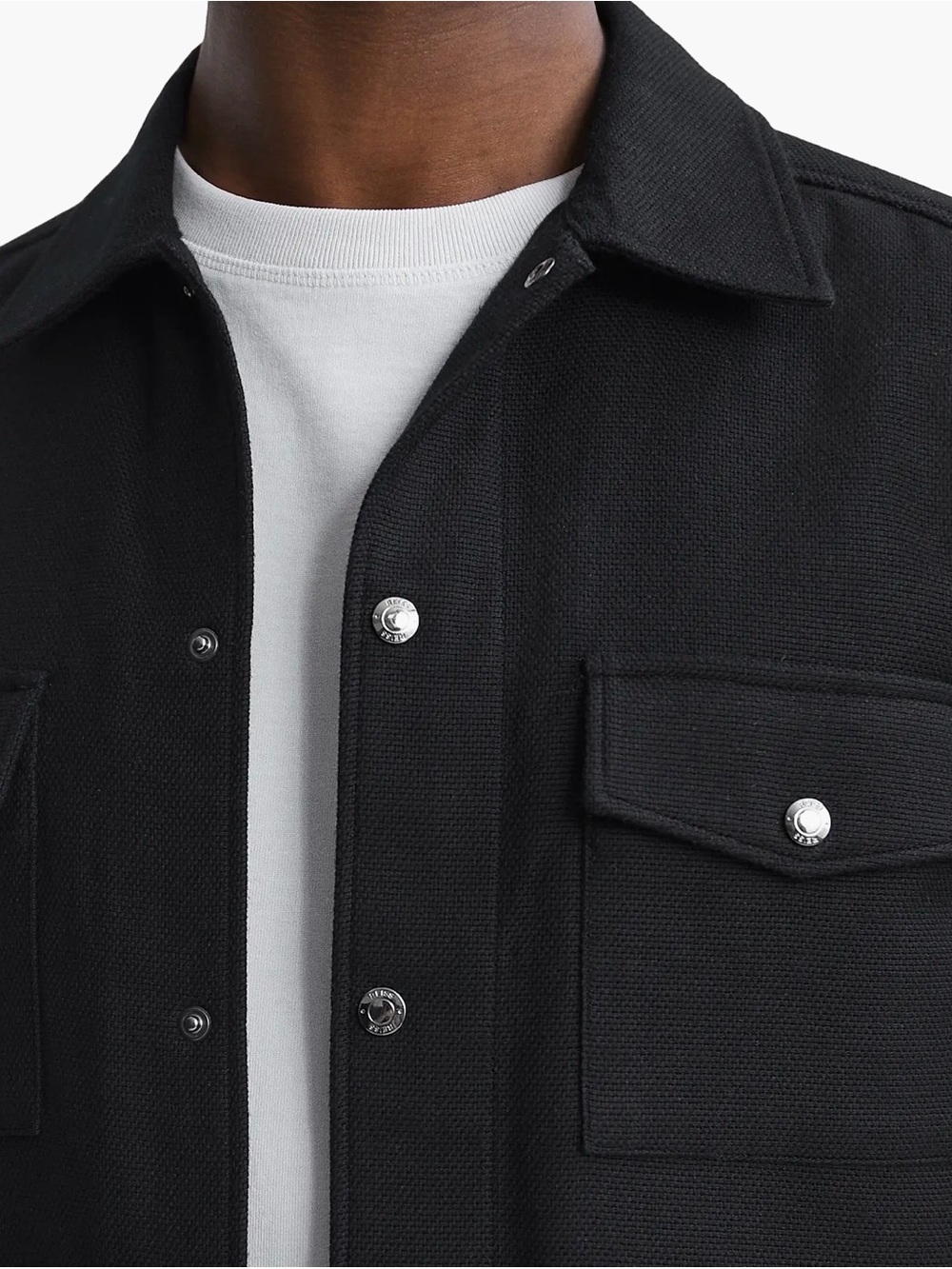 REISS Chez Cotton Shirt Jacket Black - Picture 4 of 9